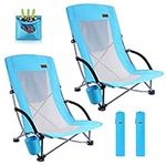 Nice C Beach Chair, Chaise de Plage, Beach Chairs Folding Backpack Adults w/Cooler Compact High Back, Cup Holder & Carry Bag, Camping, BBQ, Travel, Picnic, Festival (Set of 2 Blue)