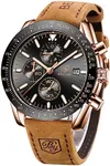 BENYAR Classic Fashion Quartz Chronograph Watch Casual Sport 30M Waterproof Leather Band Mens Watches (Brown-Black)