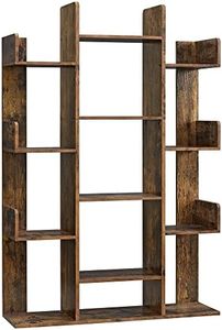 VASAGLE Bookshelf, Tree-Shaped Bookcase with 13 Storage Shelves, Rounded Corners, 33.9”L x 9.8”W x 55.1”H, Rustic Brown ULBC67BXV1