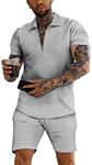 URRU Men's Polo Shirt and Shorts Set Summer Outfits Fashion Casual Short Sleeve Polo Suit for Men 2 Piece Shorts Sweatsuits, Grey, Small
