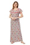 Soulemo Women's Cotton Floral Maxi Nightgown (499KM_Coin Grey_M - Bust 42)