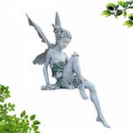 LSRVNM Fairy Garden Ornaments Outdoor 22cm Resin Sitting Fairy Statue Flower Fairy Figurine with Wings, Miniature Fairies Sculpture for Garden, Patio