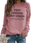 JBF Cloth MOM Grandma Great-Grandma Sweatshirt, Grandma Pullover Tops Women Casual Crew Neck Long Sleeve Graphic Sweatshirt rose m