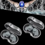 2 Pairs Swimming Earplugs, Waterproof Reusable Silicone Swimming Ear Plugs for Swimming Showering Bathing Surfing Snorkeling and Other Water Sports, Suitable for Kids and Adults (2 Pair Grey)