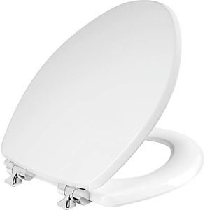 Mayfair Benton Toilet Seat with Chrome Hinges, Slow Close Wood Seat, Secure Metal Hinges, Easy Install, Elongated, White