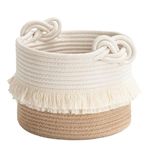 TIMEYARD Small Cotton Rope Basket with Handles, Boho Decorative Basket for Living Room, Bedroom, Nursery, Bathroom, Cute Baby Woven Storage Basket for Diapers, Magazines, Keys, 9.5 x 7 inches