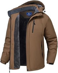 SPOSULEI Winter Coats for Mens Skiing Snow Waterproof Heavy Jackets with Hood Warm Fleece Lined Coats Young Brown 2XL