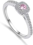 Obiyos "Blush Silver Waltz Sterling Silver Pink Gemstone Ring, Mozambique Diamonds and Lab Diamonds Decorated Engagement Ring/Proposal Ring (Blush Silver Waltz, 8), sliver, Cubic Zirconia