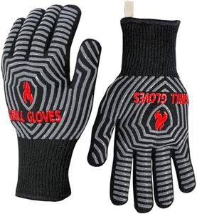 QUWIN BBQ Gloves, 1472℉ Extreme Heat Resistant, Silicone Non-Slip Oven Mitts, Kitchen Gloves for Grilling, Cooking, Baking-1 Pair… (One Size Fits Most, Black)