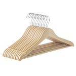 SONGMICS Wooden Hangers, Pack of 12, Coat Hangers, Non-Slip, Pants Bar, 360° Swivel Hooks, Natural Beige UCRW010N12