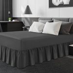 Frilled Valance Sheet King Size |Premium Polycotton Fabric | 180 Thread Count Frill Bedding Sheets, Charcoal