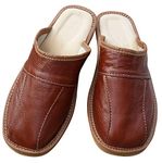 PAFOLI Men Brown Slippers - Leather Moccasins Mules - House Slip On Shoes - Available in Many Sizes (8 UK, Brown)