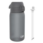 ION8 Kids Water Bottles With Straw, BPA Free, Leakproof, Dishwasher Safe, Small Boys, Girls & Toddler Water Bottle,Kids Drinks Bottle for School Lunch Box, Grey, 350ml/12oz