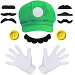 iZoeL Luigi Costume Adult Luigi Costume Kids Luigi Hat Luigi Gloves Luigi Moustache Luigi Outfit Men Women Luigi Party Luigi Character Costumes Halloween Costume Luigi Fancy Dress Boy Girl