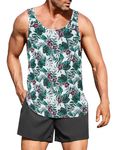 COOFANDY Mens Casual Floral Tank Top 3D Graphic Quick Dry Sleeveless Beach Shirt Hawaiian Print Tank Cool Workout Tee Green S