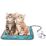 EACHON Pet Heating Pad for Dogs and Cats Electric Heated Pet Beds Warming Pet Mats Adjustable Safety Waterproof Chew Resistant Steel Cord wifh Free pet Comb (17 * 17 Blue paw)