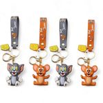 AEROSTARK Rubber Tom And Jerry Keychain Couple Keychains For Girls Key Chain Anime Merch Toys (Tom & Pack Of 4 (2 2 Jerry) Grey,Brown)