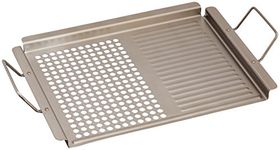 Tablecraft 18.75" Stainless Steel Dual Surface Grilling Pan with Handles | Great for Outdoor Barbecues and Grills, Silver, 18.75" x 12", Model: BBQ2013