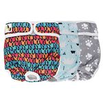 JM Dog Diapers Female - Highly Absorbent, Waterproof, Breathable, Adjustable Female Dog Diapers with Microfiber Pad - 3 Pack Washable (Extra Large - Fit for 26"- 35" waist - Cute Pattern)