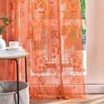 FINECITY Burnt Orange Sheer Curtains 84 Inches Long 2 Panels, Country Leaf Floral Sheer Lace Curtains for Living Room, Rod Pocket Privacy Light Filtering Autumn Fall Curtains, 52x84 Inch, Burnt Orange