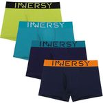 INNERSY Mens Underwear Trunks Multipack Fly Opening Boxer Shorts Cotton Underpants 4 Pack (M, Navy/Blue/Green/Yellow)