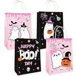 Halloween Paper Gift Bags with Handles 4 Design 16 Pcs Halloween Boo Theme Bags Cute Boo Theme Birthday Party Goody Bags Halloween Candy Bags