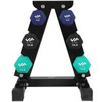 JFIT Dumbbell Set w/Durable Rack, Double Neoprene Coated Workout Weights, Solid Design Rack, 60 LB Set