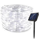 RUICHEN Solar Rope Lights Outdoor String Lights, 16.5 Ft 50 LED Tube Light Waterproof Copper Wire Fairy Lights for Garden Yard Christmas Wedding Party (Cool White)