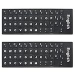 MOSISO [2PCS Pack] Universal English Keyboard Stickers,Replacement Typing Keyboard Skin Black Background White Large Lettering (Upper Case) Compatible with Computer Laptop Desktop Keyboards (English)