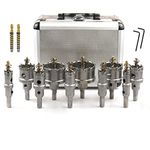 Upgrade Heavy Duty Carbide Hole Saw Kit for Hard Metal, Hole Cutter cuts with 2pcs Titanium-Plated Pilot Drill bit for Stainless Steel, mild Steel, Iron, Copper, Brass, Plastic Dia Size 5/8"- 2"(10)