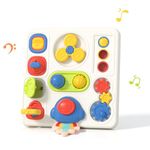 Busy Board, Toddler Montessori Toys for 1 2 3 Year Old with Lights & Sound, 8 in 1 Sensory Board Preschool Educational Activities for Learning Fine Motor Skills