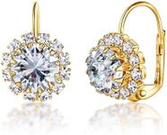 Barzel 18K Gold Plated Crystal Flower Earrings for Women (White)