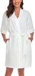 COLORFULLEAF Women's 100% Cotton Short Robes Summer Lightweight Kimono Robe Soft Spa Knit Bathrobe Sleepwear for Ladies, White, Small