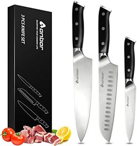 Chef Knife Set Professional Kitchen Knife Set 3-Piece with Japanese Knife, 8" Chef's Knife & 7" Santoku Knife& 5" Utility Knife, Black Sharp Kitchen Knife Set, 5cr15mov High Carbon Stainless Steel