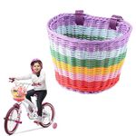 Kids Bicycle Basket Rainbow Bike Basket Cute Bicycle Handlebar Basket Cycling Baskets Front Basket with Straps Handwoven Cycle Basket Bike Accessories for Bicycle Trike Scooter Balance Bike (L)