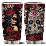 WONWIX Sugar Skull Gifts for Women Insulated 20oz Stainless Steel Coffee Cup Travel Mug Water Bottle Tumbler With Lid Thermos Tattoo Girls Wife Daughter Mom