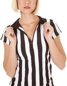 Women's Referee Shirt Official Black and White Stripe Ref Umpire Jersey for Basketball Football Halloween Costume, Zipper