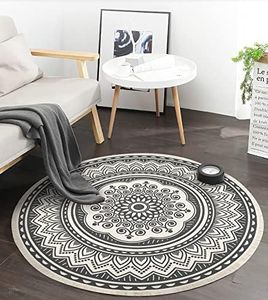 Yomshi 4ft Circle Rug Round Area Rug Cotton Woven Rug with Tassels Boho Rug Washable Mandala Printed Carpet Indoor Floor Mat for Bedroom Living Room Kitchen