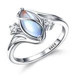 BESTEEL 925 Sterling Silver Moonstone Ring for Women 18K White Gold Plated Rainbow Moon Stone Rings Victorian Style 7