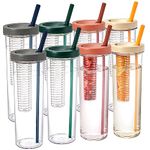 Mezchi 8 Pack Plastic Fruit Infuser Water Bottle with Straw, 27 Oz Reusable Infusion Tumbler Cup, Skinny Lemon Infused Water Bottle for Bike, Camping and Travel, Green, Grey, White, Pink