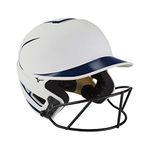 Mizuno F6 Adult Fastpitch Softball Batting Helmet with Mask, WHITE-NAVY, Small/Medium