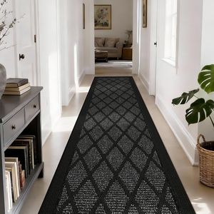 COSY HOMEER Hallway Runner Rugs 2.8x10 Ft Washable Non-Slip Entry Way Rug Indoor Runner with Plaid Pattern, Low Profile TPR Backing for Kitchen Laundry Room Floor Mat, Dark Gray