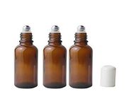 3PCS 30ml/1oz Refillable Amber Glass Roll-on Bottles with Stainless Steel Roller Balls for Essential Oil Perfumes Lip Balms