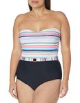 Athena Women's Strapless Bandeau One Piece Swimsuit with Tummy Control, Color Coded Multi Stripe, 6