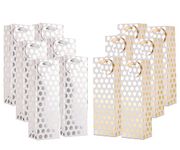 UNIQOOO 12Pcs Premium Metallic Gold & Silver Polka Dots Wine Gift Bag Bulk, Message Tag,Rope Handle,100% Recyclable Paper Bottle Carrier Tote Bag- Wedding,Birthday,Anniversary Large 14x4.75x3.5 Inch