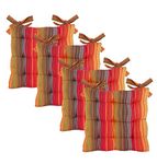 Cotton Craft - 4 Pack Red Multi Salsa Stripe Dining Chair Pad cushion with ties