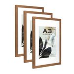 Brown Wooden Picture Frame A3 with Mat,Set of 3, Mount for A4 Picture or Certificate,Wall Mountable