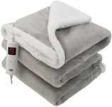 GlamHaus Heated Throw Electric Fleece Over Blanket Sofa Bed Large 160 X 130cm - 9 Heat and 9 Timer Auto Shut Off, Soft, Reversible Design, Digital Control, Machine Washable (Light Grey)