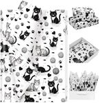 100 Sheets Cute Tissue Paper - Animal Motif Black Kitty Gift Wrap Tissue Paper with Cat, Pet Paw & Yarn Print for Pet Lover, Party Decoration, DIY Projects, 13.8 x 19.7 Inches