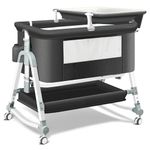 Uuoeebb 4 in 1 Baby Bassinet Bedside Sleeper, Portable Bassinet with Wheels, Baby Crib with Changing Station, Mattress Included and Storage, Foldable Travel Bassinet for Baby/Newborn 0-6months (Black)